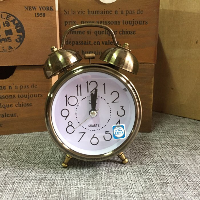 Antique Retro Mute Alarm Clock Night Light Clock Simple Home Student Metal: Bronze