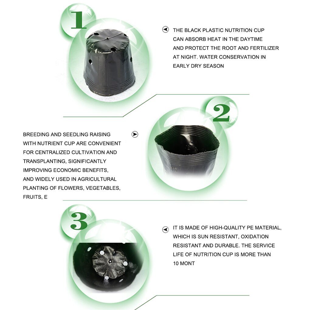100Pcs Black Plant Potten Kwekerij Zaaien Potten Thuis Tuin Kwekerij Potten Kasplant Nursery Bloem Planten Zaailing Groeien Pot