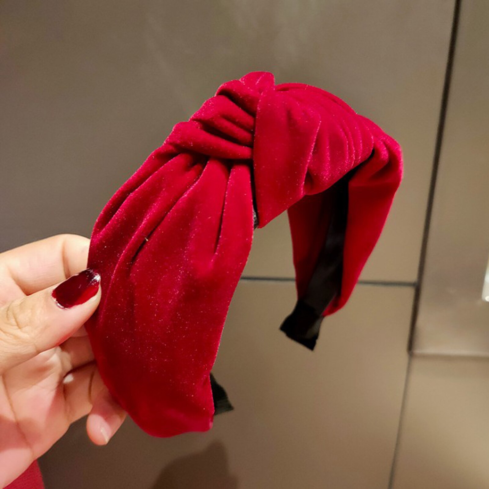 Proly kvinder hårbånd efterår vinter turban bred side blød gylden fløjl pandebånd til voksen solid klassisk hovedbeklædning: Rødt hårbånd