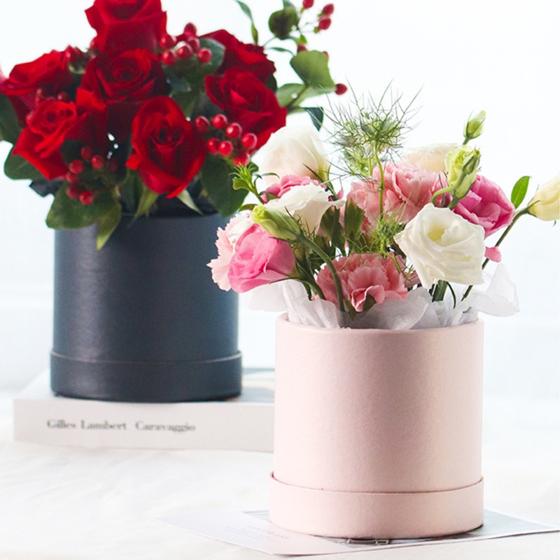 Box with Lids for Cardboard Flower Boxes Cylindrical Packaging Floral Paper Box Bucket Wedding Valentine’s Day