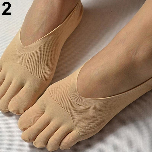 1 par kvindes ultratynde usynlige udstilling anti-skridsikre separate fem tæer sokker