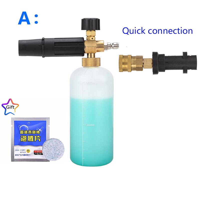 Lanza de espuma de nieve de 1L para Karcher K2 K3 K4 K5 K6 K7, lavadoras a presión para coche, generador de espuma de jabón con boquilla de pulverizador ajustable, GI/4: Descolorido