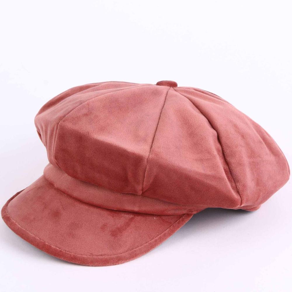 Sammet kvinnor basker höst vinter åttakantiga keps hattar snygg konstnär målare tidningspojke kepsar svart röd basker hattar  m154: Rosa