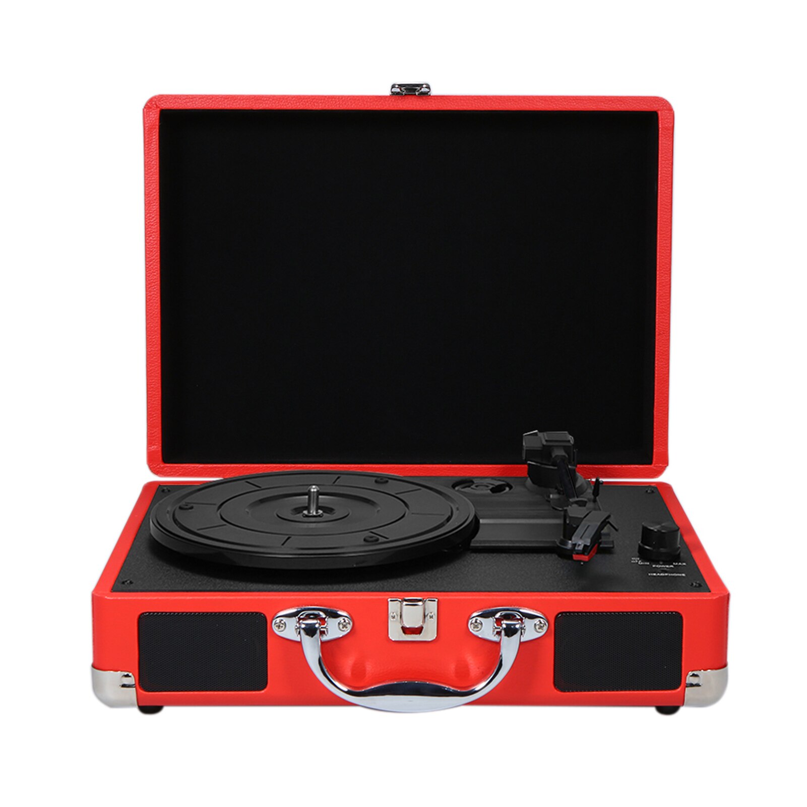 Vinyl Turntable Record Player 33/45/78 RPM Records Portable Leather Gramophone Phonograph Speaker 3.5mm Antique Retro: Red