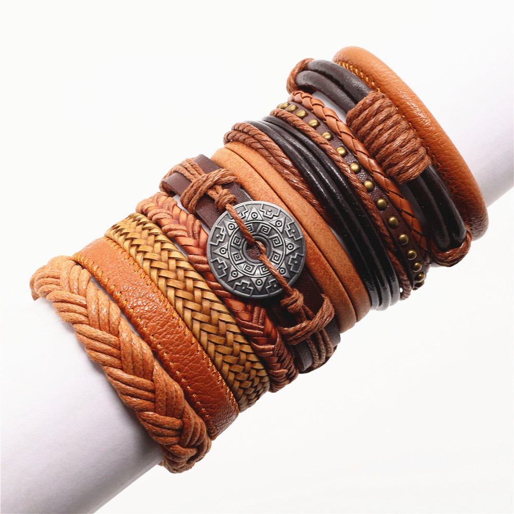 10 pz/impostato intrecciato bracciali in pelle da uomo per donna Vintage ▾ croce parole fascino etnico femminile multistrato avvolgere braccialetti tribali: Di colore verde scuro