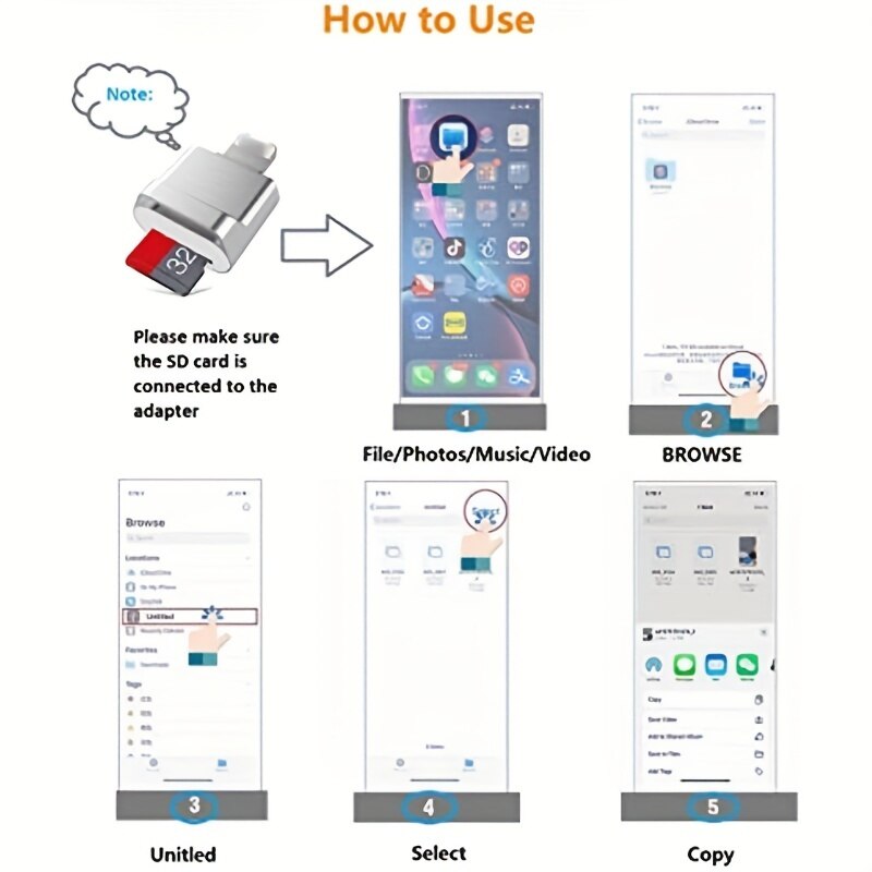 Mini-Mikro kartenleser Adapter für iOS 13 8-poliger Blitz kartenleser tf Speicher karten adapter Karten leser für iPhone 14 iPad iPod