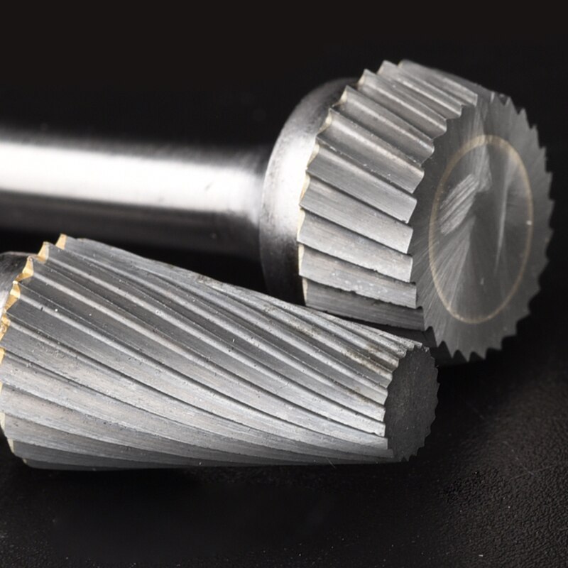 Conical Flat Head Hard Tungsten Steel Wood Carving Tool Grinding Head Milling Cutter S-shaped Rotating Cutter Single Slot