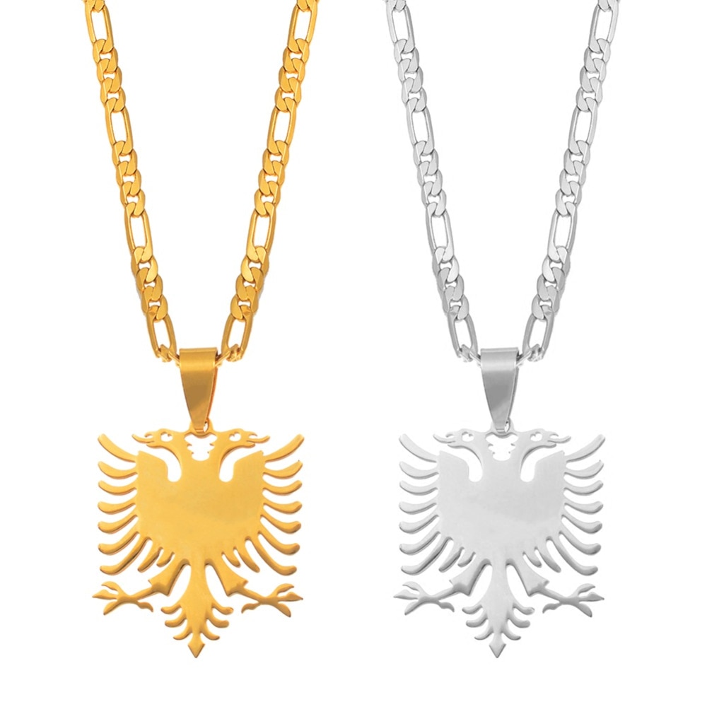 Anniyo Albanien Adler Anhänger Halsketten Gold Farbe &Ampere; Silber Edelstahl Schmuck Ethnische für Frauen Männer #068921