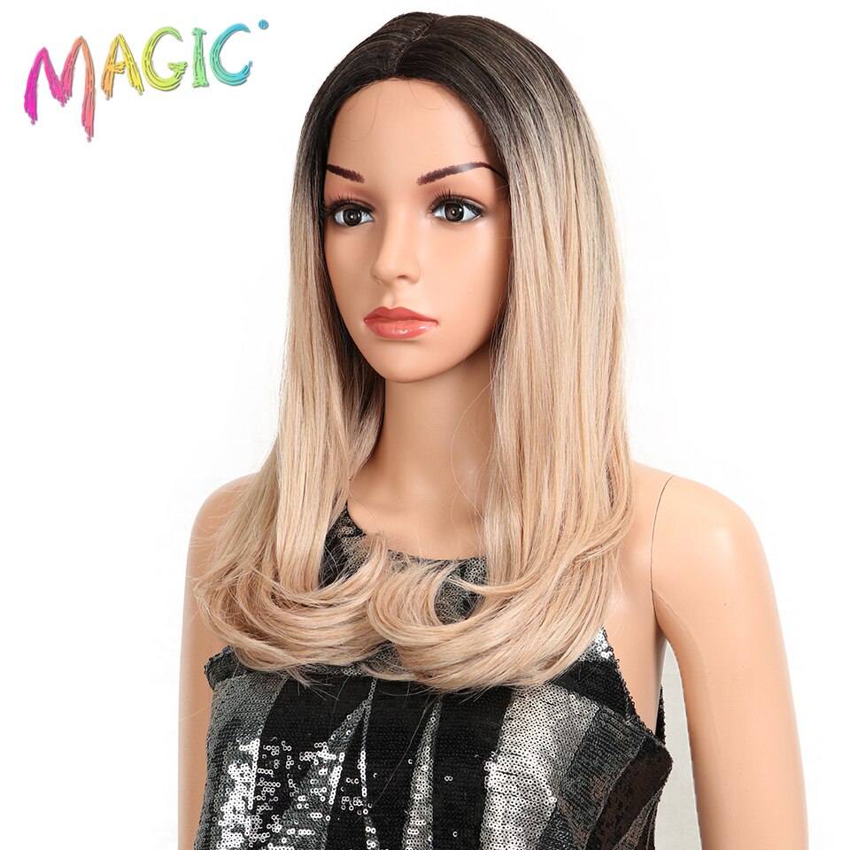 MAGIC Hair 20"Inch Brown Pink Ombre Wig Straight Heat Resistant Synthetic Hair Lace Front Fiber Wigs For Black/White Woman