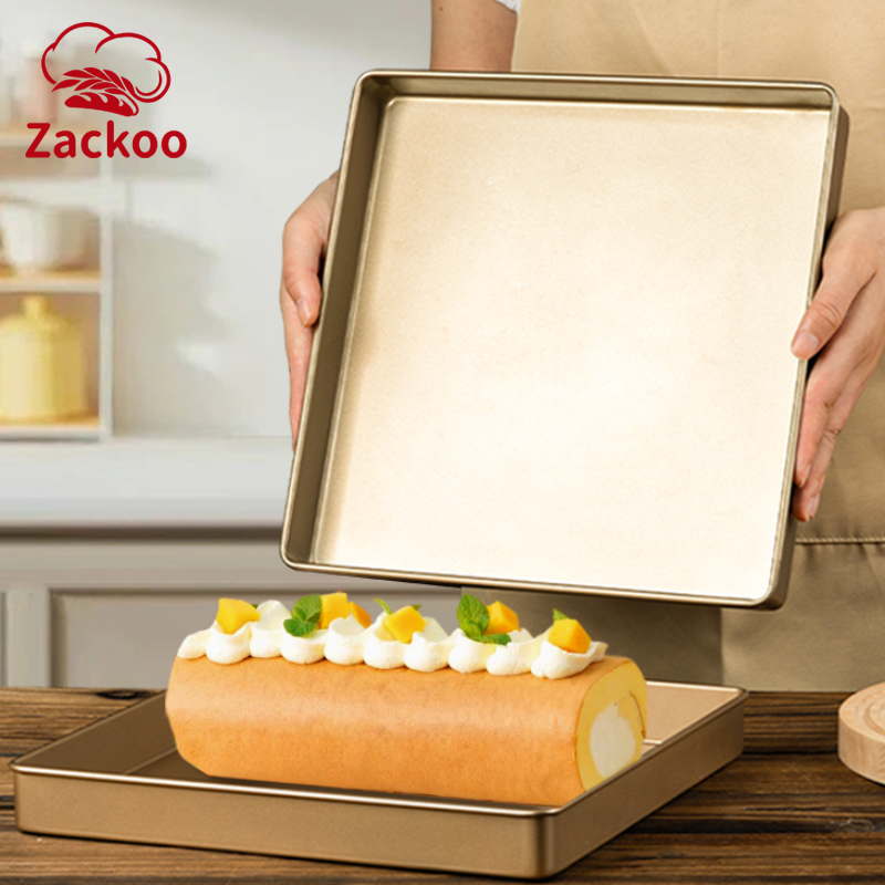 Zackoo 28x28cm stampo per rotolo di torta antiaderente teglia da forno in acciaio al carbonio stampo forno casa oro bianco stampi per pasticceria piatto quadrato tortiera