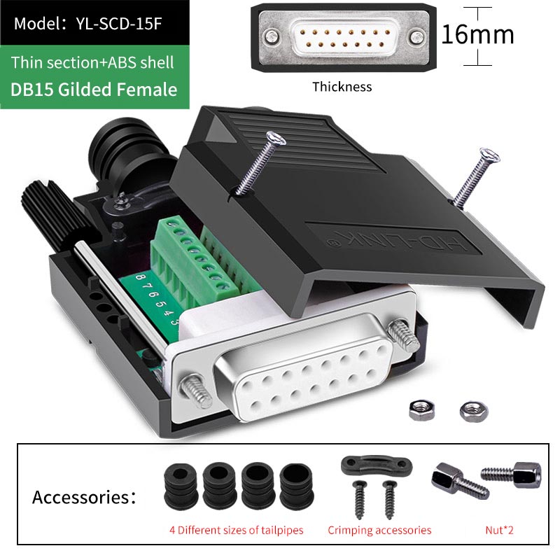 Db9 db15 db25 stik 9 15 25- ben han hun loddefri breakout stik com  rs232 seriel port d-sub terminal stik adapter: Db15- hun