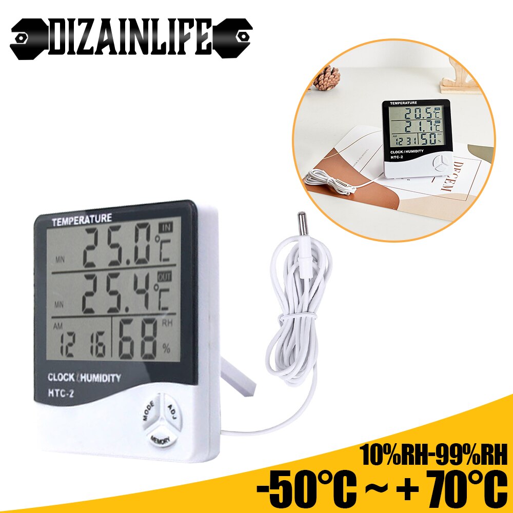 Mini Digital LCD Temperature and Humidity Meter Indoor Outdoor Electronic Thermometer Hygrometer Humidity Gauge Weather Clock