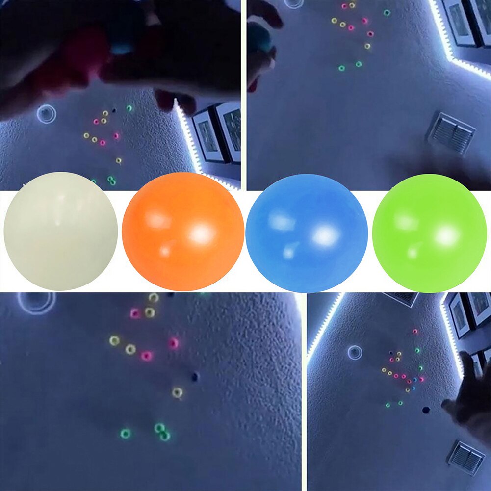 Luminous Stress Relief Ball Sticky Ceiling Balls Glow Stress Relief Toys for Kids Adults