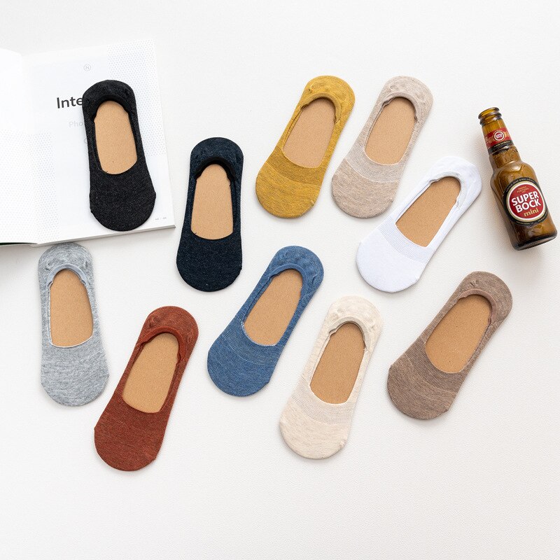Meias curtas para mulheres, 5 pares/lote algodão meia-chinelo invisível antiderrapante engraçadas meias brancas