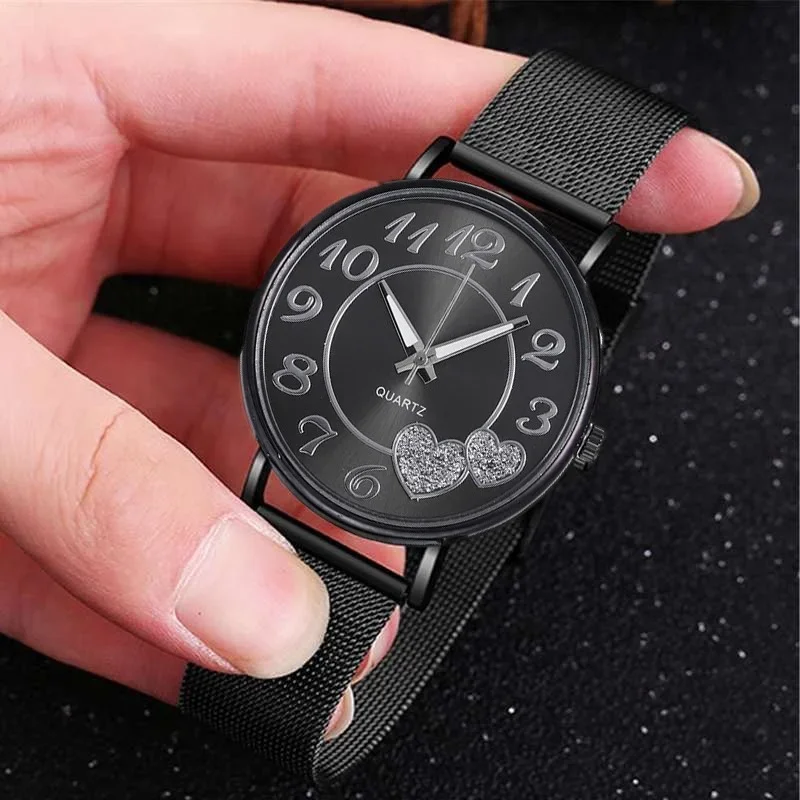 Elegante Rose Gold Herz Zifferblatt Uhr Weibliche Einfache Temperament Schüler Wasserdichte Weibliche Hochrangige Weibliche Luxus Uhren Frauen