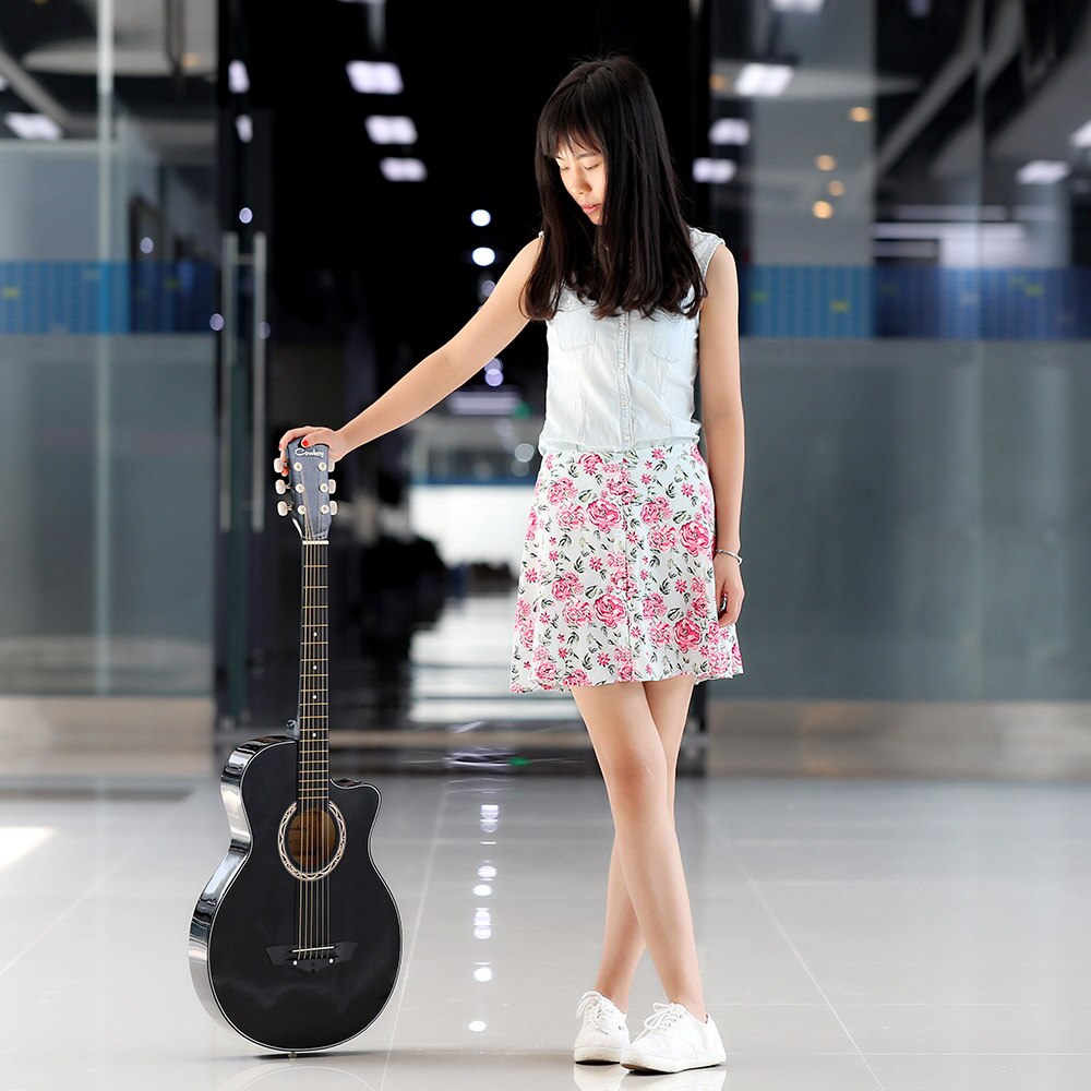 38" Guitar Guitarra 38 inches Acoustic Folk Guitar Basswood 6-String Guitar for Students Beginner Black Blue