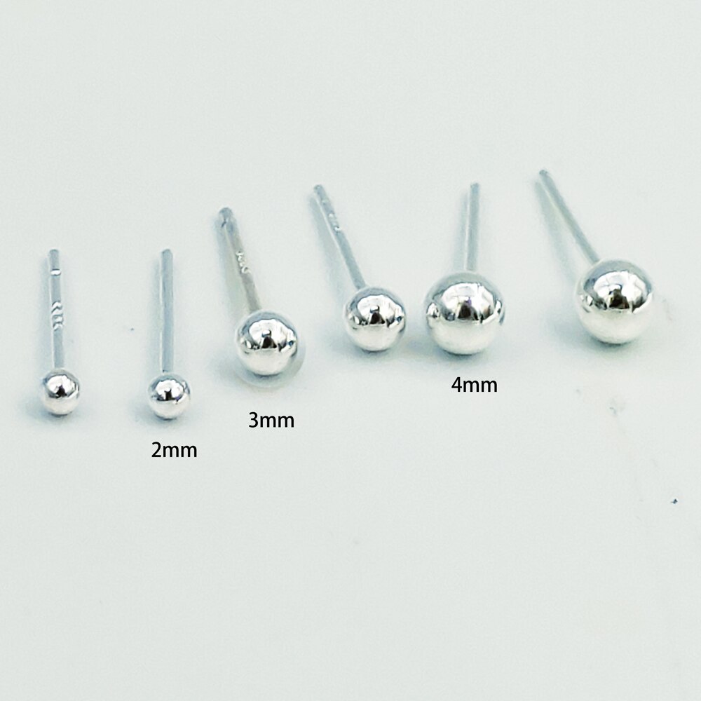 Juego de 3 pares de pendientes de plata de ley 925, pendientes de botón con bola de 2mm 3mm 4mm, pendiente de plata pequeña