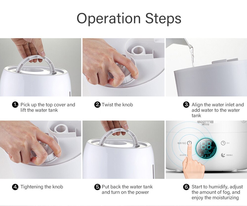 Deerma DEM-F500 Air Humidifier Ultrasonic 5L Quiet Aroma Mist Maker Led Touch Screen Timing Function Home Water Diffuser