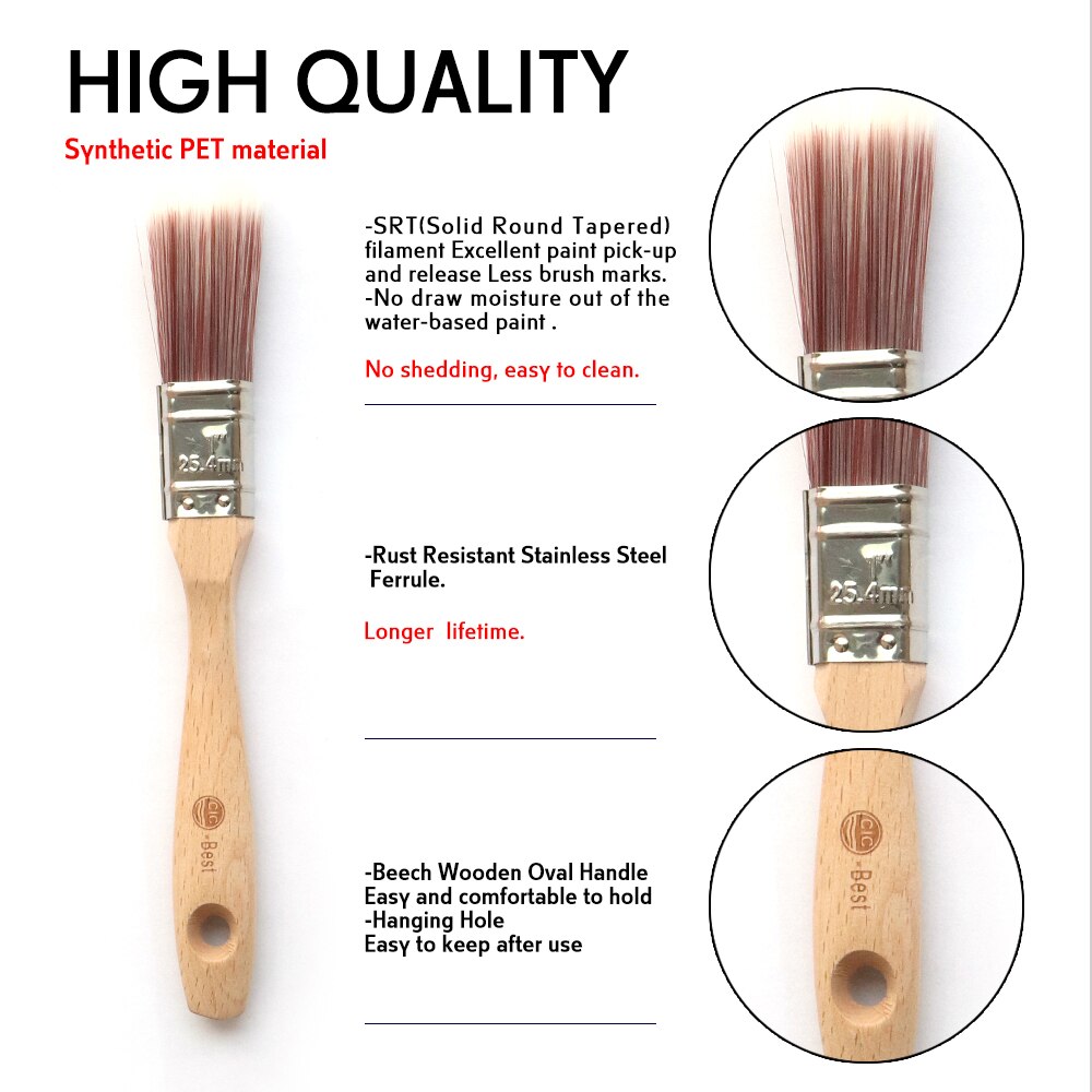Paint Brush Synthetic Bristle Beech Wooden Handle 1 inch (25.4mm)