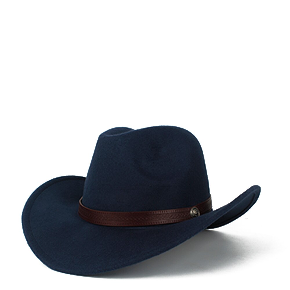 Women Men Wool Hollow Western Cowboy Hat Gentleman Outblack Sombrero Hombre Jazz Cap Size 56-58: Dark Blue
