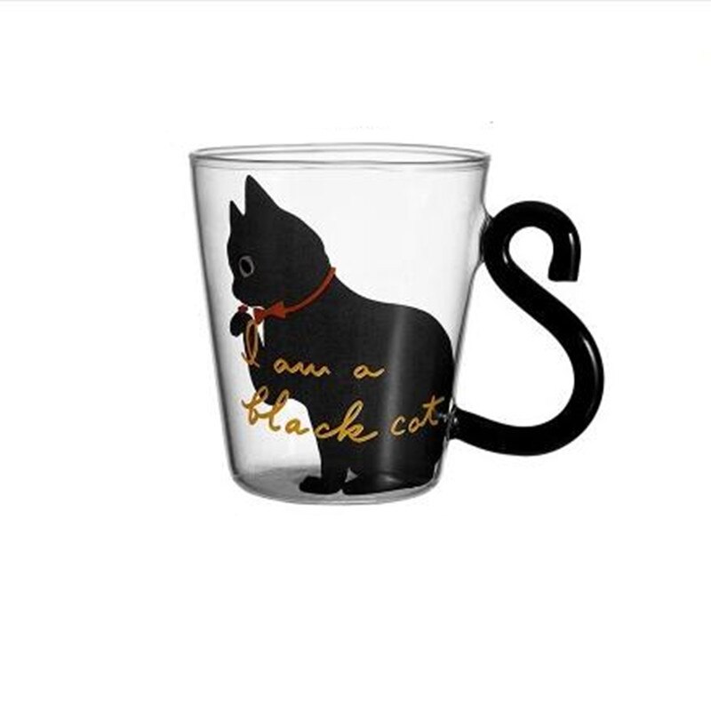 Juego de tazas de café de vidrio con forma de gato negro, taza de té con forma de Animal, estilo japonés Kawaii, para el hogar, 250 ml: Black Cat 1