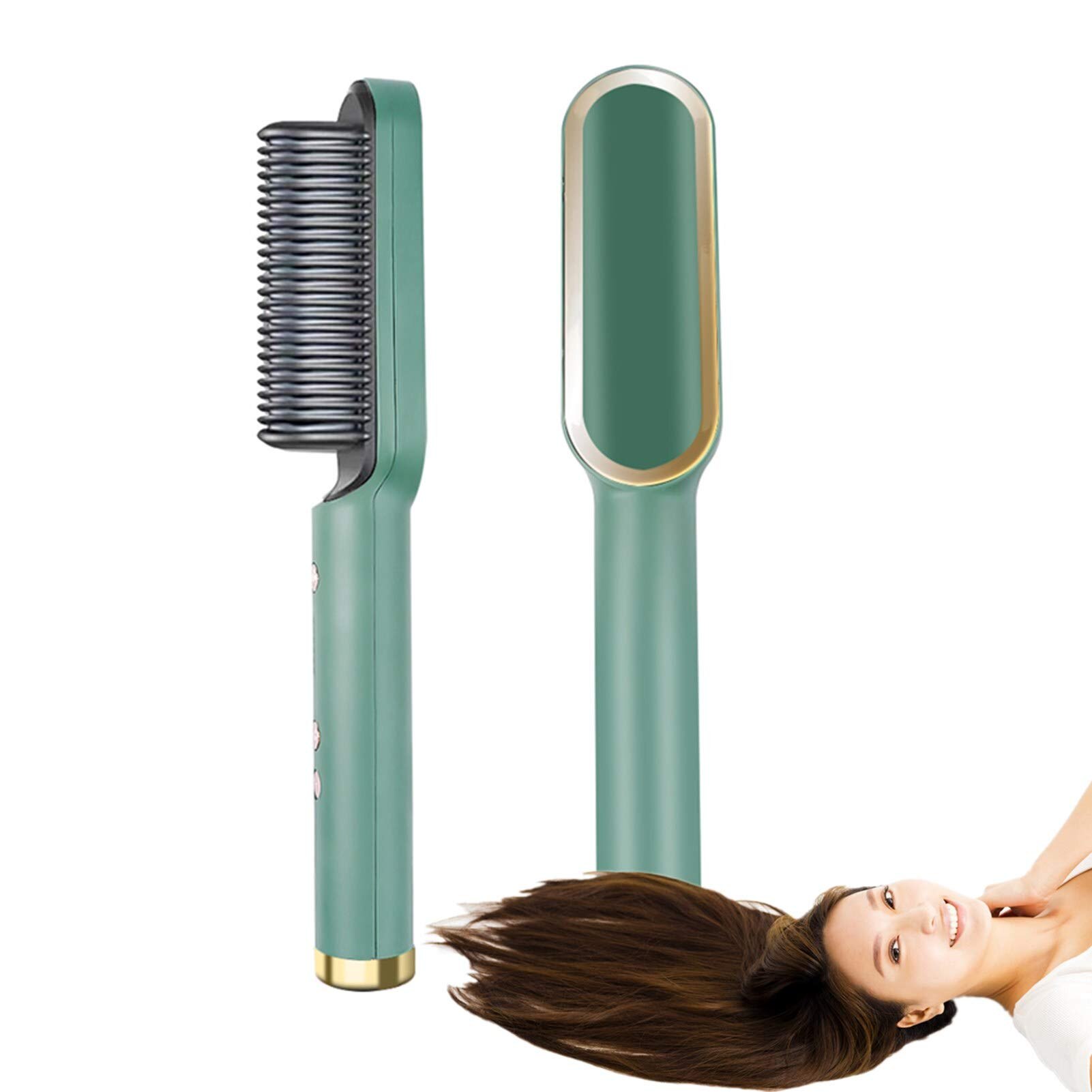 Lisseur de cheveux multifonctionnel, fer plat en céramique Tourmaline, fer à friser, ondulation, peigne: Green / LES USA