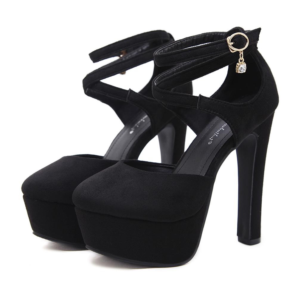 Niufuni 14cm ultra hoge hakken zoete ronde neus platform pumps flock kruisgeknoopte dames sandalen zomerschoenen vrouw