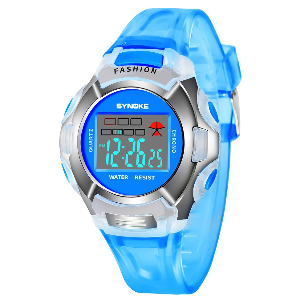 Synoke Kinderen Jongens Student Waterdichte Sport Horloge Led Digital Date Horloge Multifunctionele Mode Klokken: blue