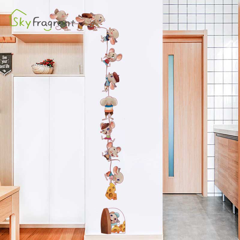 Cartoon Mouse Family Kids Room Decor Self-adhesive Cute Mice Stickers Home Decor Living Room Decoration Background Wall Sticker