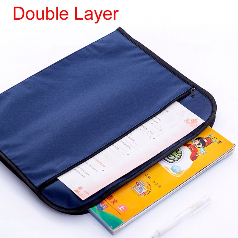 Portable Men Briefcases Waterproof Canvas Big A4 Document Bags Double Layers Book File Women Handbags Conference Information Bag: Navy Double Layer