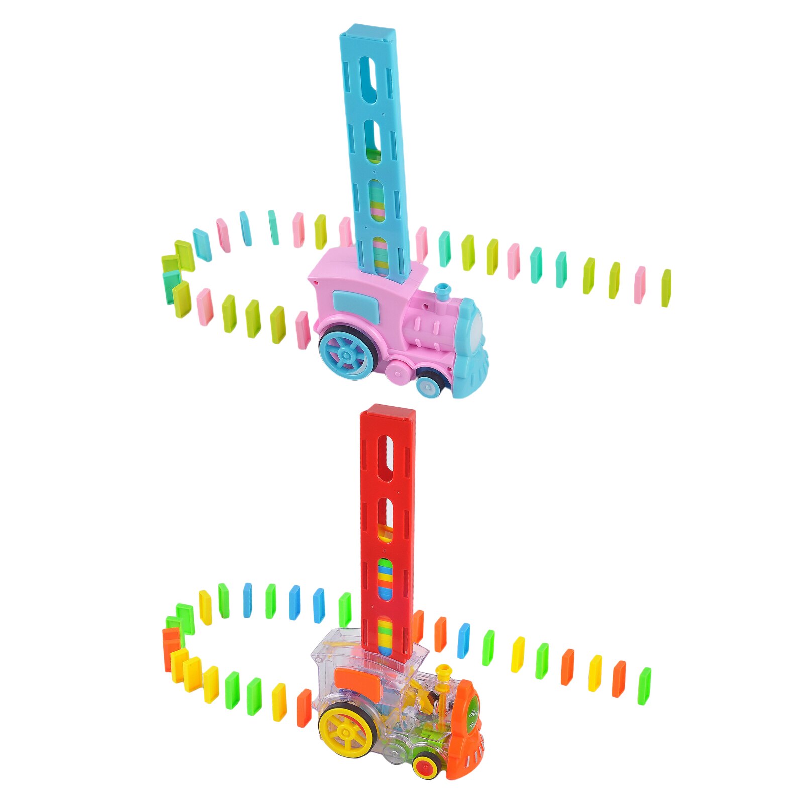 60x Elektrische Domino Trein Blokken Speelgoed Sets Stapelen Speelgoed Met Licht En Geluid