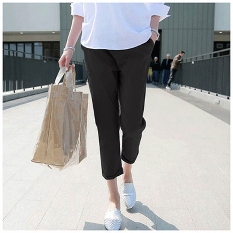 Talje slappe barselsbukser gravide kvinder slacks amme bukser brede ben bukser: Sort / M