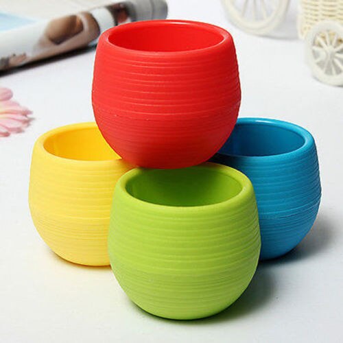 Solid Mini Colourful Plastic Round Plastic Plant Flower Small Pot Garden Home Office Decor Planter