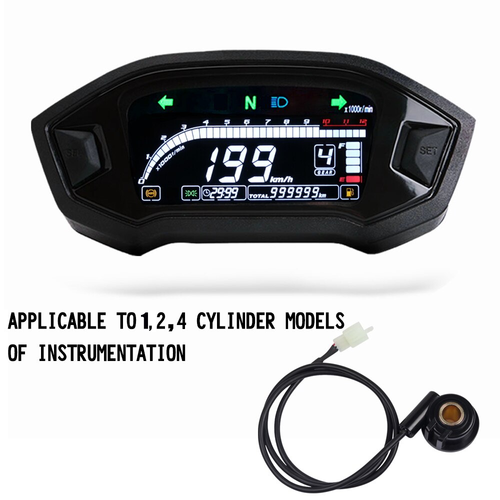 Motorcycle LCD Cylind For 1,2,4 Cylinder ​Speedometer 12000 RPM Optional Backlight Digital Odemeter Tachometer