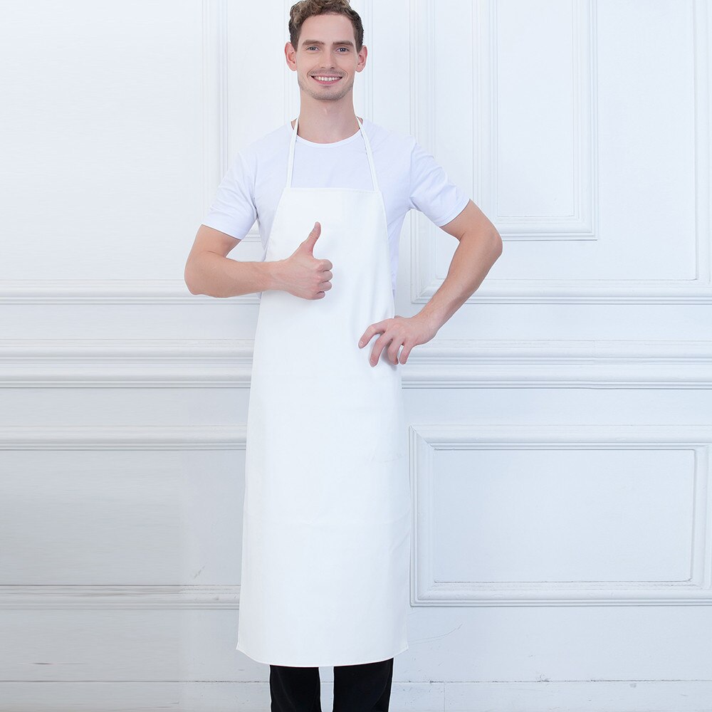 Unisex Halter Neck Long Aprons White Waterproof Restaurant Kitchen Catering Food Service Chef Work Wear Cooking Uniform Apron