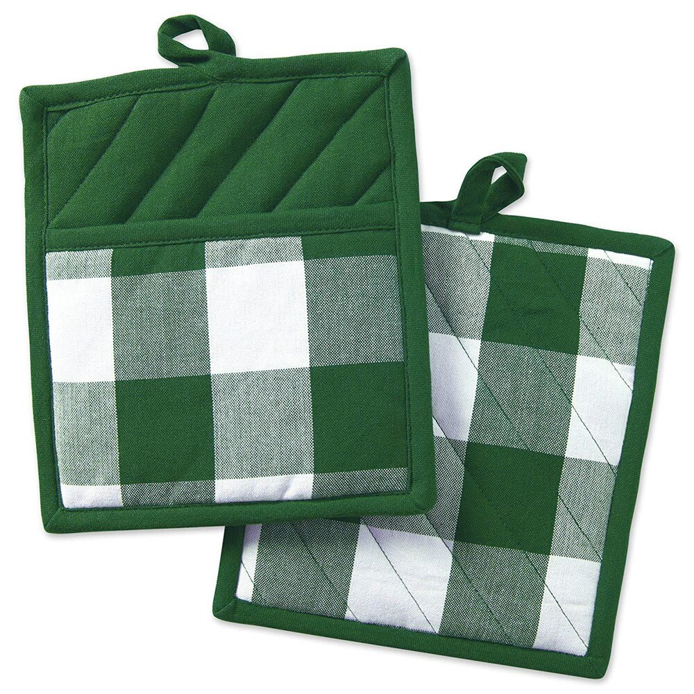 2 Pack Buffalo Check Pot Holders Cotton Potholders Buffalo Plaid Cloth Gloves Pocket Set Kitchen Collection Check Plaid Set