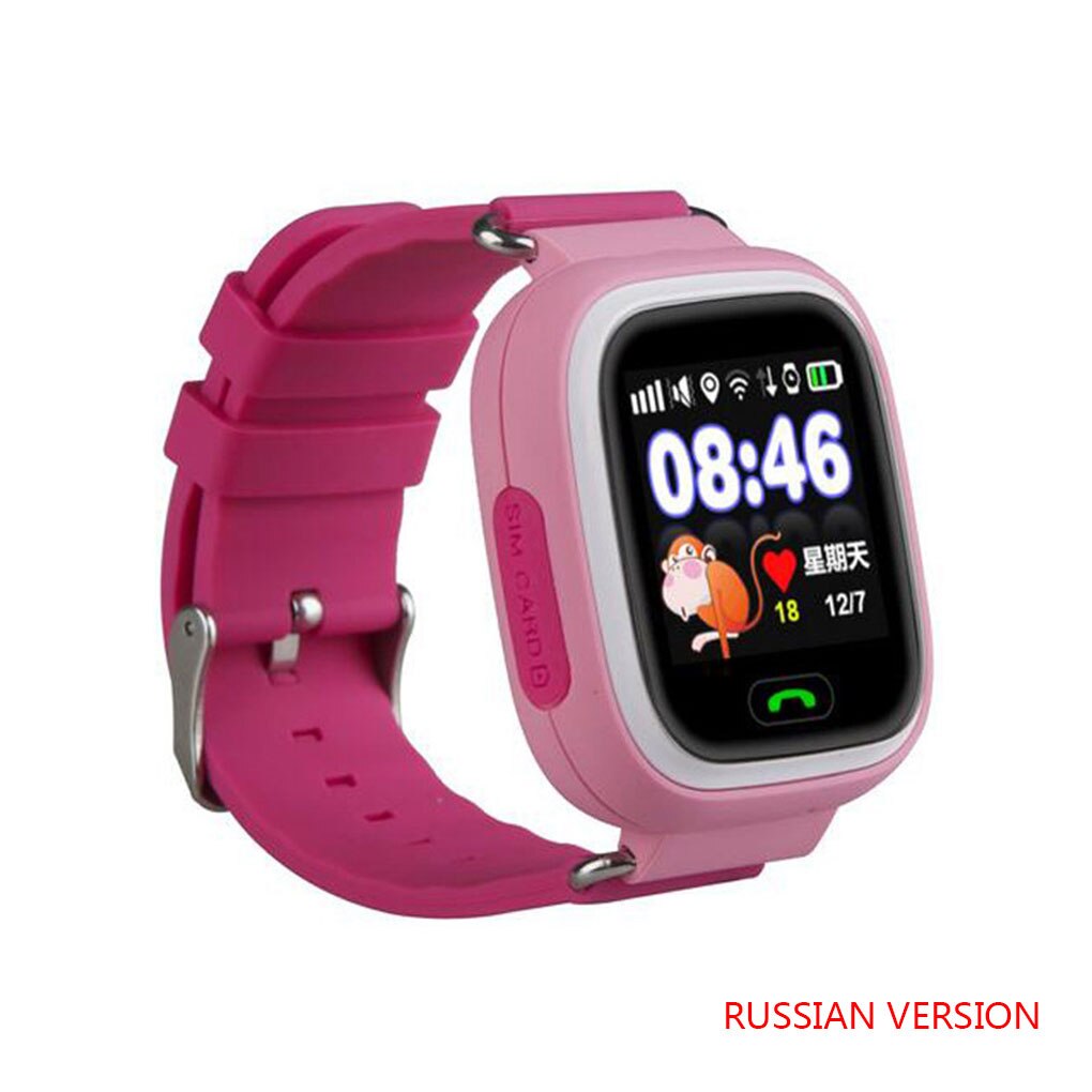 Reloj inteligente Q90 con GPS para chico, reloj de pulsera antipérdida para bebé, rastreador de dispositivo de ubicación de llamada SOS: Pink Russian