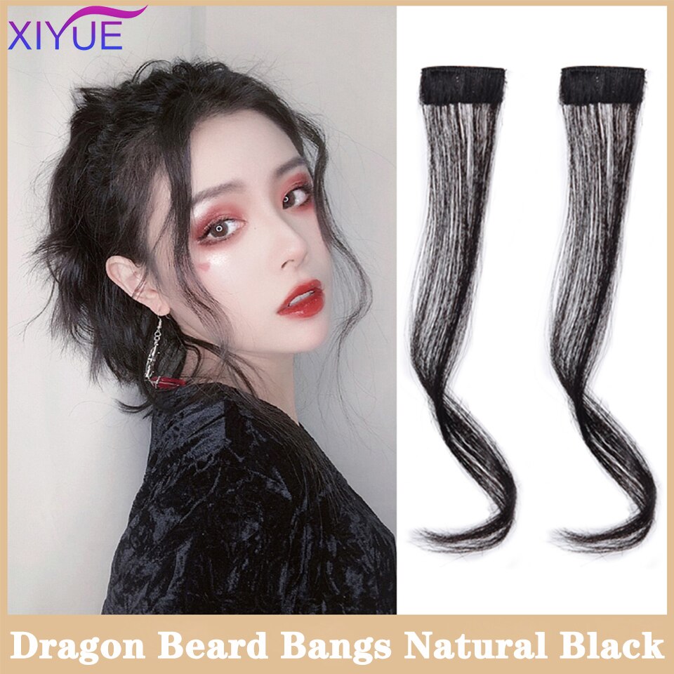 Pinza larga de Ondulado Natural sintética XIYUE con flequillo en el pelo frontal, flequillo lateral para mujeres, negro, marrón, flequillo largo, extensión de cabello