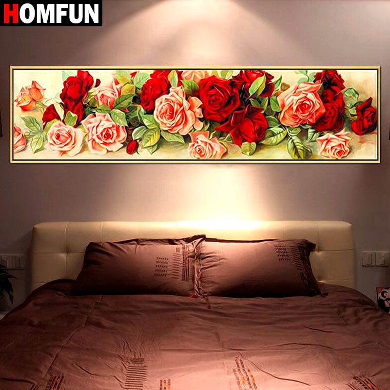 HOMFUN – peinture diamant thème "fleur de Rose", broderie complète 5D, perles rondes ou carrées, 100% points de croix, à faire soi-même, décoration d'intérieur, BK