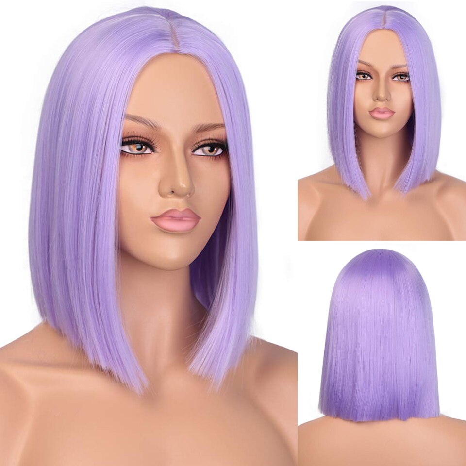 AISI HAIR Purple Bob Wig Straight Hair 12 Inch Synthetic Wigs for Black Women Pink Orange Colorful Cosplay Wig Heat Resistant