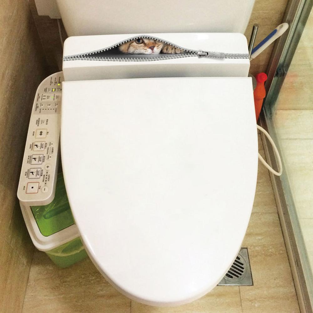 Leuke Kat Op Rits Muur Sticker Kabinet Badkamer Wc Voor Decoratie Behang Stickers Badkamer Stickers Op De Muur