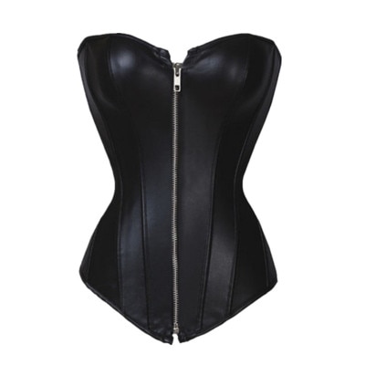 Kvinder læder korset lynlås steampunk korselet talje træner læder shapewear sexet bustier overbust korset toppe s -6xl