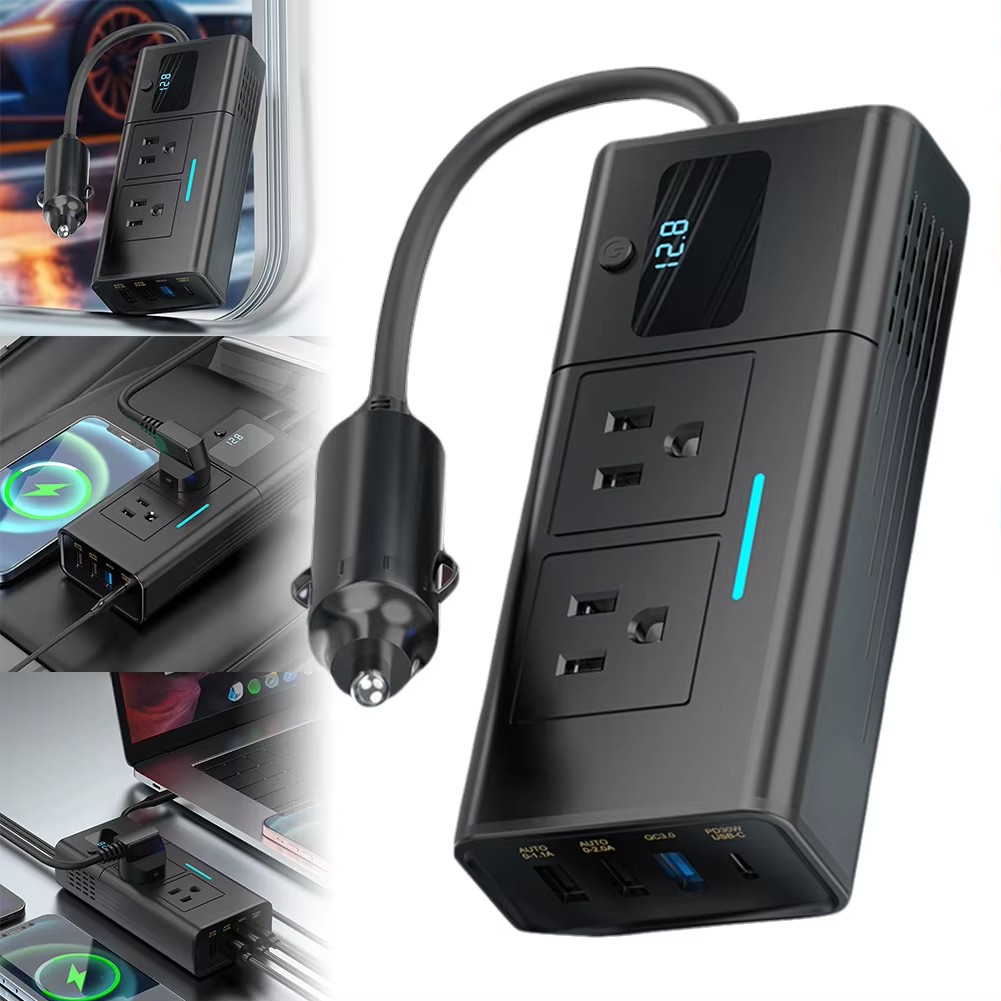 200W Car Plug Adapter 4 USB Ports 12V To 110V/ 220V Auto Power Inversor QC3.0 PD Car Power Inverter US Socket Charger Adapter