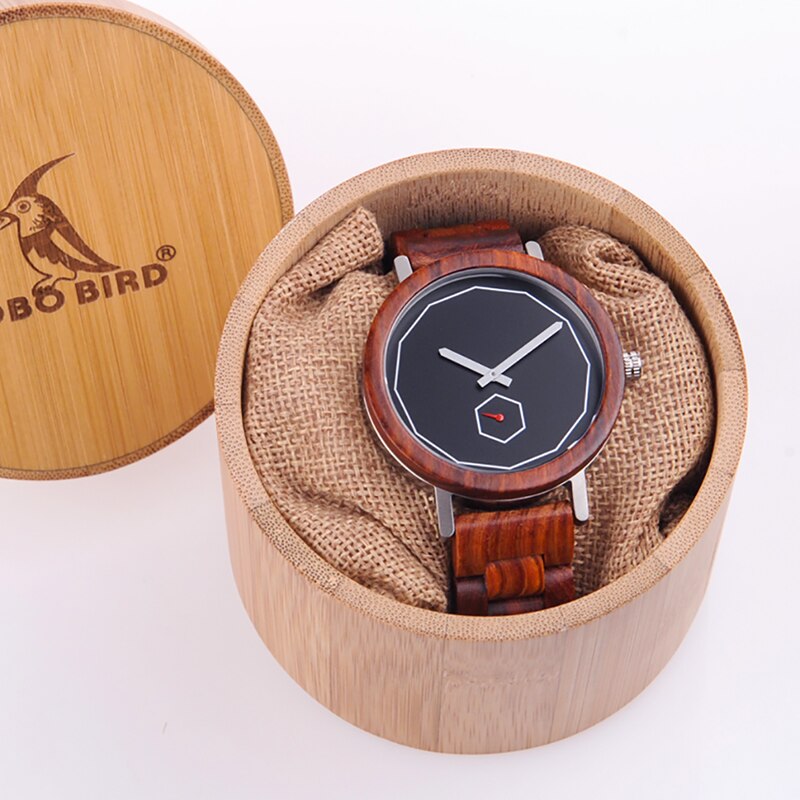 BOBO BIRD Timepiece Men Wooden Watches with Independent Second Hand Quartz Movement Wristwatch relogio masculino B-M29