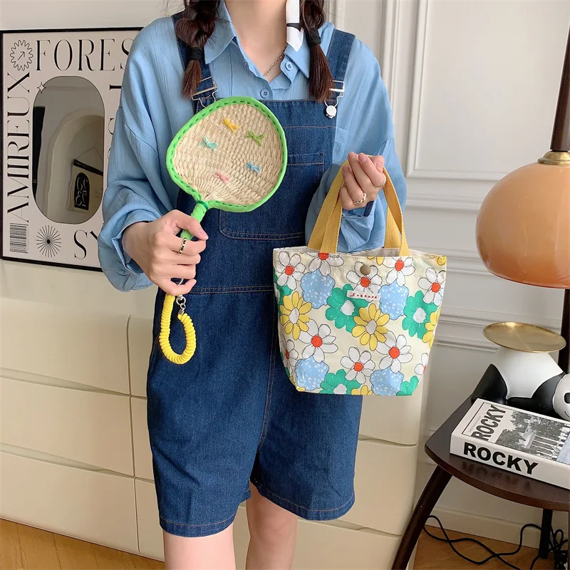 Dames Schoonheid Bloem Canvas Tas Buiten Winkelen Toilettas Telefoon Oagnzier Opbergzakken Koreaanse Doek Handtassen Lunchbox Bento Tas
