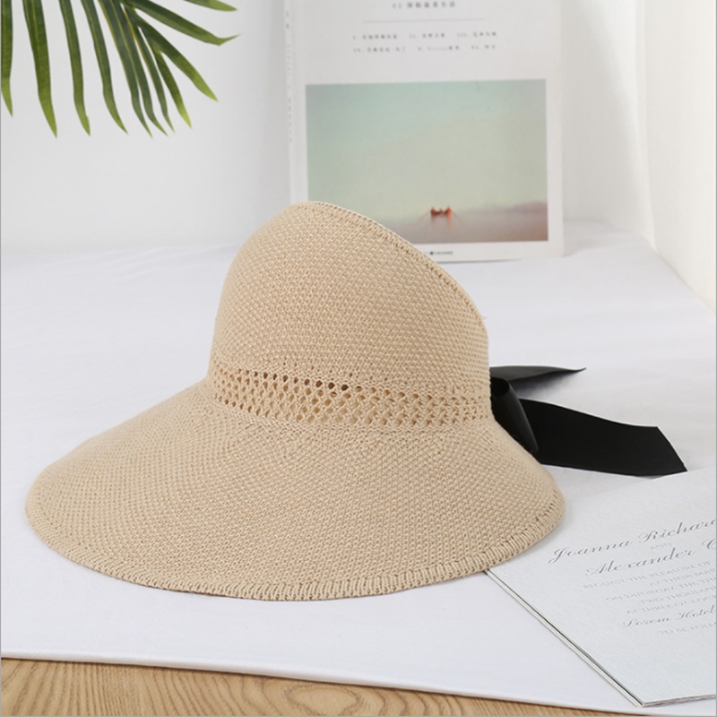 Sombrero de playa con lazo para mujer, gorra de ala ancha plegable, protección solar, visera vacía: 6
