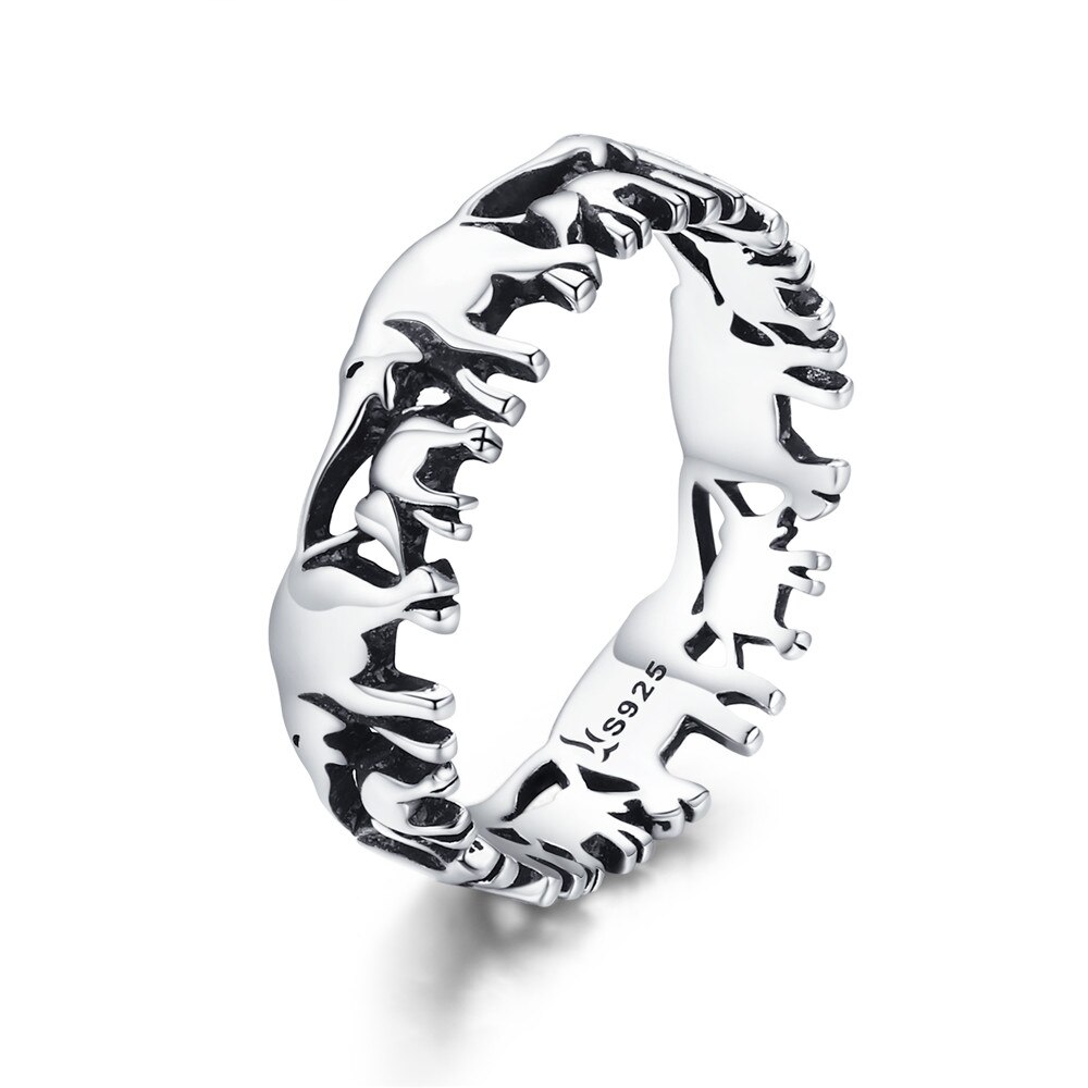 WOSTU 925 Sterling Silber Ebene Elefanten Familie Finger Ringe Für Frauen Silber 925 Schmuck CQR344: 6