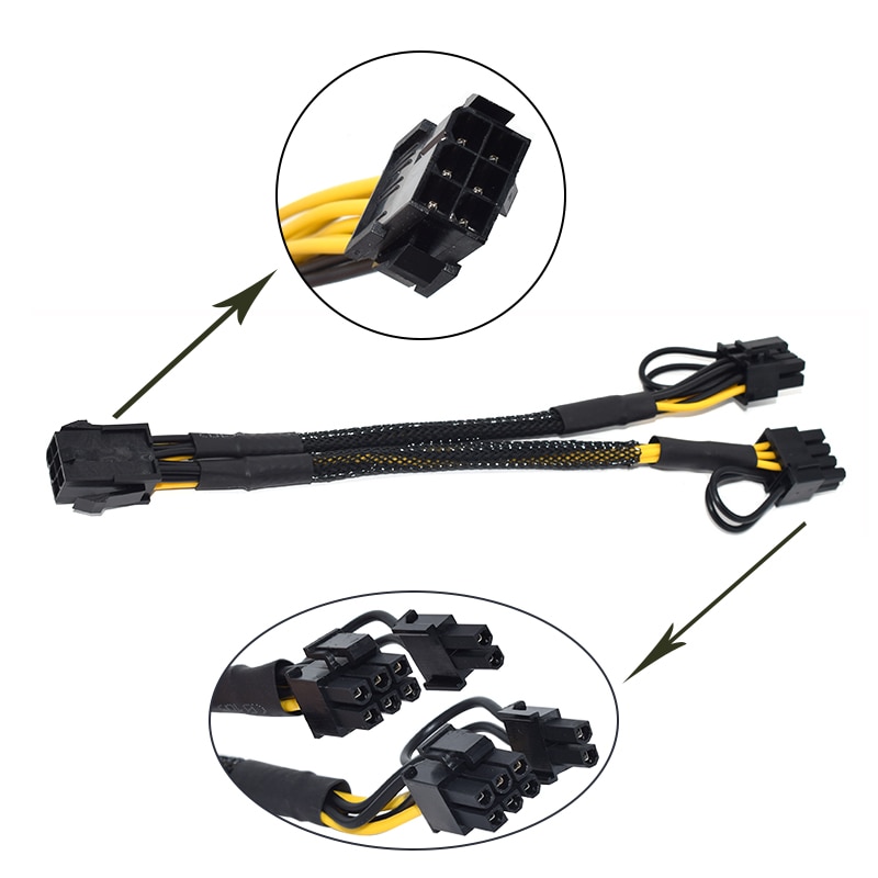 Original 10 stk 6 pin 8 pin pci express til dual pcie 8 (6+2) pin strømkabel grafikkort pci-e gpu strøm datakabel splitter 22cm