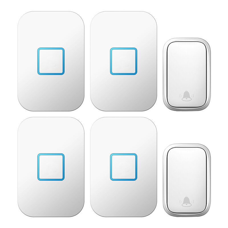 CACAZI Dom bezprzewodowy dzwonek z własnym zasilaniem 2 przycisk 4 odbiornik wodoodporny bez baterii nas EU UK wtyczka inteligentny bezprzewodowy dzwonek: biały 2x4 / AU