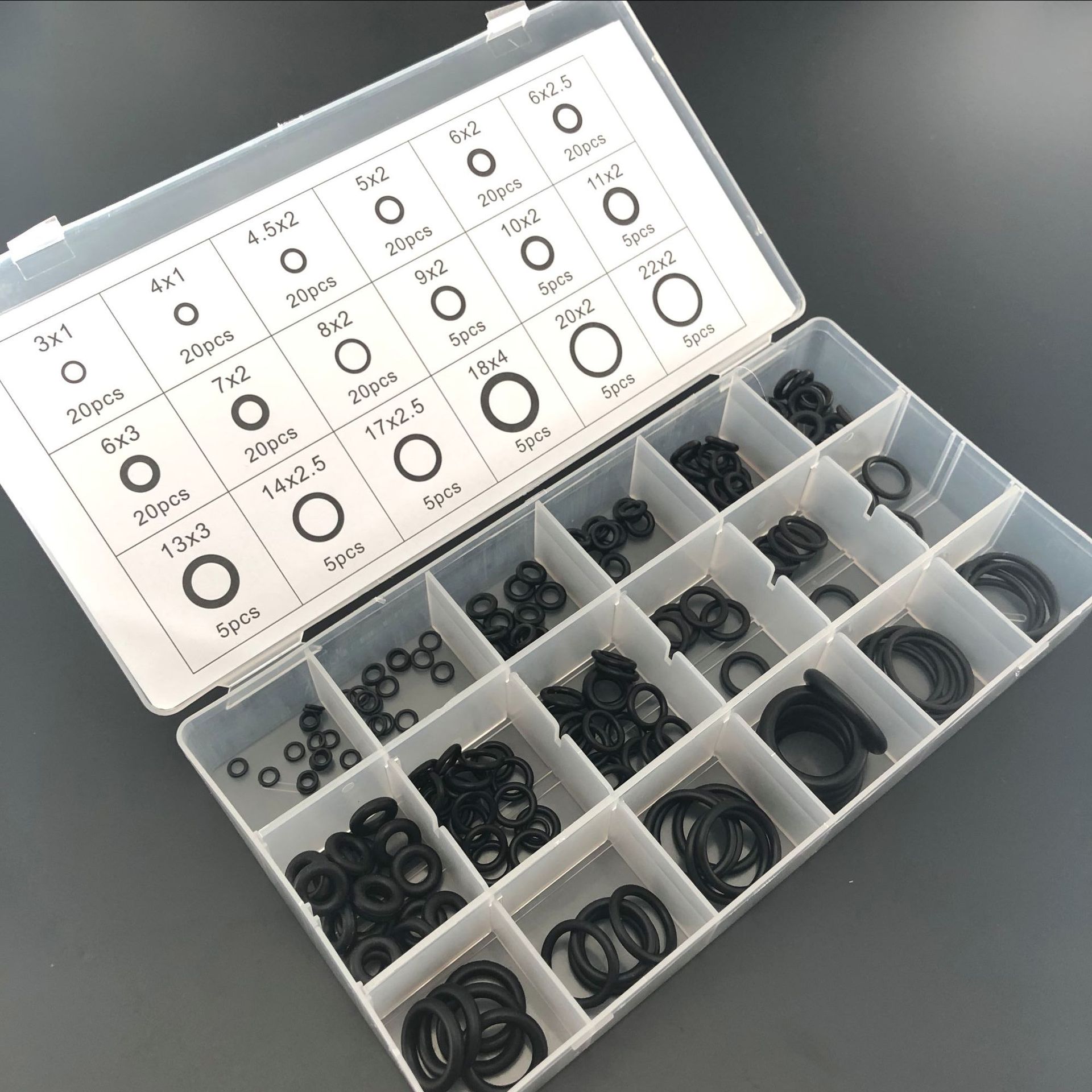 225 Pcs Rubber O Ring Ring Afdichtingen O-Ring Waterdichtheid Assortiment Verschillende Grootte Met Plactic Doos Kit Set